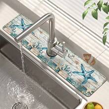 1 pieza Felpudo de grifo con diseño de estrella de mar, de poliéster duradero, de secado rápido y fácil de limpiar, adecuado para cocina y baño, fácil instalación, decoración diaria, regalo, felpudo de baño, felpudo de grifo duradero, accesorio de grifo - Multicolor - Ver 7