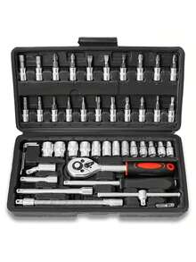 45+1/44+2/42+1 件套高级专业工具套装，汽车/自行车维修技师工具包，1/2”、“1/4”、“3/8”驱动深度及标准扳手套装，赛车级汽车零件维修棘轮扳手及其他汽车保养配件 - 45+1 - 查看 12
