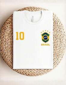 Women's Breathable Cotton T-Shirt For Brazil Fans, Short Sleeves, Crew Neck, And Regular Fit. - White - View 7