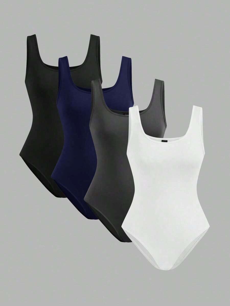Set de 4 piezas de body ajustado de mujer de varios colores, adecuado para usar de manera casual en verano - Multicolor 4 - Ver 1