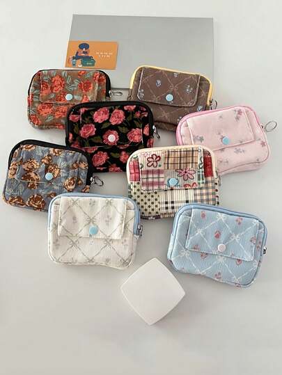 Casual Corduroy Coin Purse, Quilted ID Holder, Floral & Bow-Patterned Coin Pouch, Portable Lipstick Case, Mini Camera Case With Flap, Cute Cartoon-Print Card Holder, High-Capacity Card Organizer, Portable Travel Makeup Bag, Stylish Black Camera & Card Storage Pouch