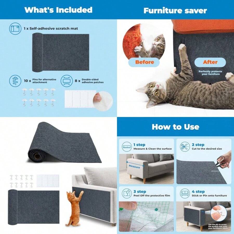 Catify Cat Scratcher, Fun Interactive Scratchers, Posts, Poles, Claw , Furniture Saver Indoor Play Support Natural Cat Behaviors Heavy Duty - Gray, 39.4 X 15.8 - Khung màu xám, kích thước 39,4 x 15,8 inch. - Xem 1