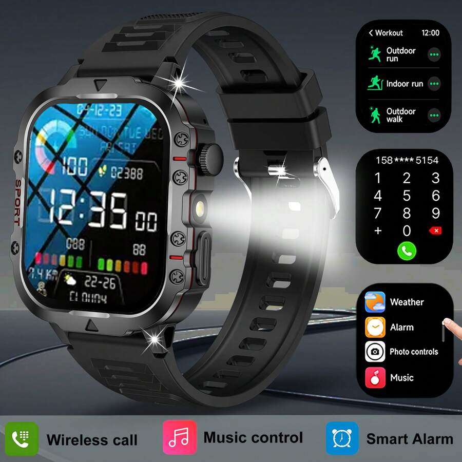 Latest 1.83inch Screen Fashion Design Lightweight Personalized Full Screen Touch Outdoor Sports Smartwatch, Suitable For Men And Women, Equipped With Personalized LED Lights, Plastic Shell, Supports Wireless Calling, Message Notifications, Fitness Tracking, Pedometer, Wireless Music, Multiple Sports Modes, Perfect Holiday Gift.