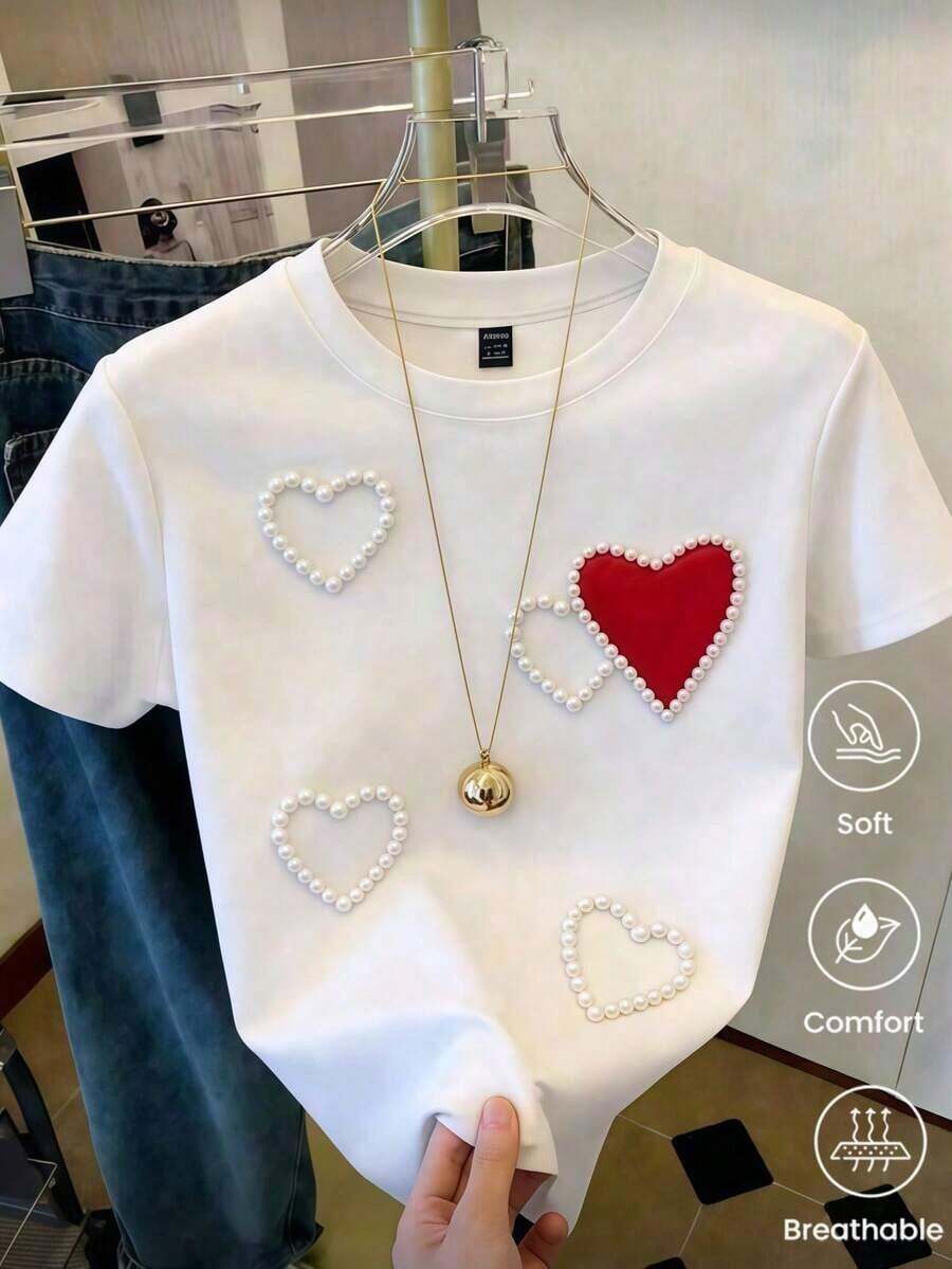 Camiseta de manga corta de moda para primavera y verano de 2026, hecha enéxico, 180 gramos.Estampado de dibujos animados, modelo de pareja, apta para uso interior o exterior.Cuello redondo, unisex, para oficina y ocio.Paquete de una pieza.blusas para mujer playeras de mujer blusas casuales para dama - Blanco - Ver 1
