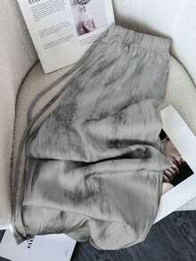 LUNE Loose Ink Paint Print Satin Loose Fit Trousers - Gray - View 12