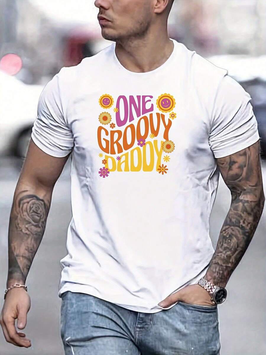 Camiseta de manga corta con cuello redondo y estampado para hombre, ideal para primavera, verano y otoño. - Blanco - Ver 1
