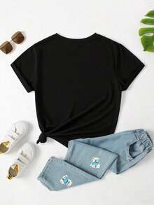 Women's Basic Short-Sleeve T-Shirt, Casual Style, With Creative And Cute Capybara Print, Capybara Graphic T-Shirt, Cartoon Graphic T-Shirts, Animal Graphic T-Shirt, Heart Graphic T-Shirt, Cartoon Graphic T-Shirt, Animal Graphic T-Shirt. - 黑色 - 查看 2