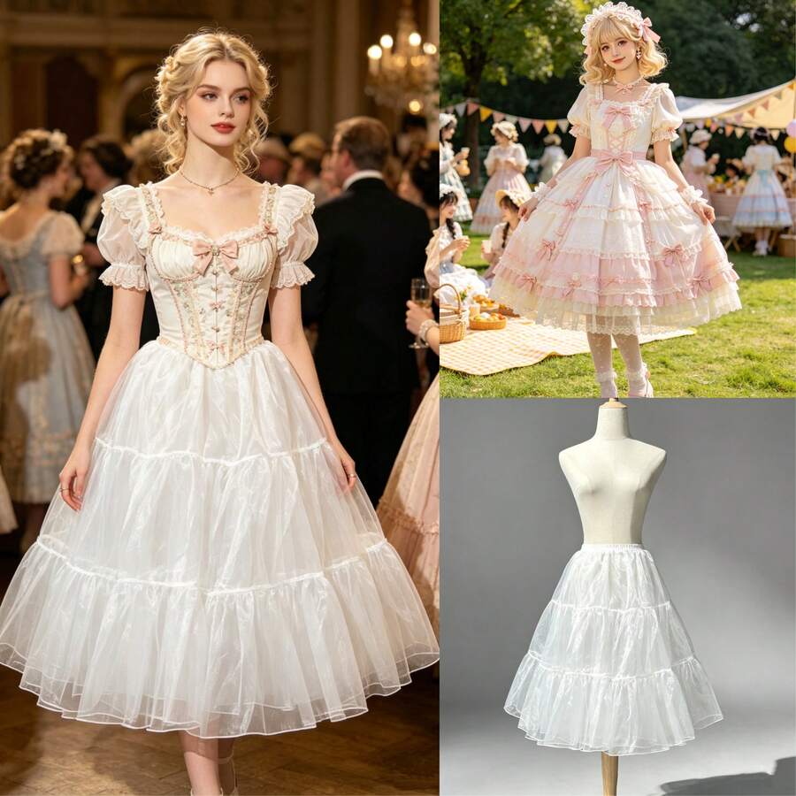 70cm White Soft Tulle Petticoat, 4-Layer Crystal Organza + Lining, Boneless Skin-Friendly Lolita Ballet Daily Wear & Bridal Wedding