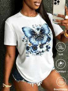 180 g Hecho en México, Moda Primavera/Verano 2026 Camiseta de manga corta, Estampado de dibujos animados, Estilo para parejas, Ropa interior/exterior, Cuello redondo informal para la oficina, Top unisex de una pieza - Blanco - Ver 3
