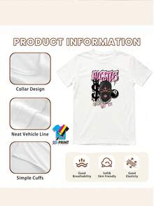 Camiseta manga corta cuello redondo 100% algodón, estampado trendy, tejido ligero y ventilado, estilo moda casual, apta para vida diaria, salidas informales y citas en primavera, verano y otoño - Blanco - Ver 3