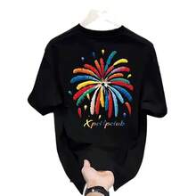 Camiseta de manga corta de estilo americano, cuello redondo, de algodón grueso, nuevo modelo unisex, marca de moda, camiseta básica estilo ins. GZNC - 250 g de algodón puro - blanco fuegos artificiales - Ver 5
