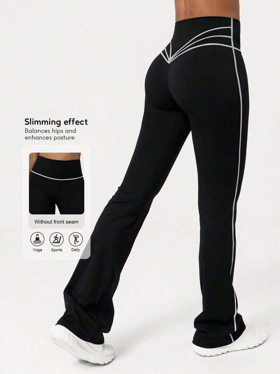 2026 Sodalemon Women's Black Slim Fit Flared Yoga Sweatpants For Spring - 黑白 - 查看 1