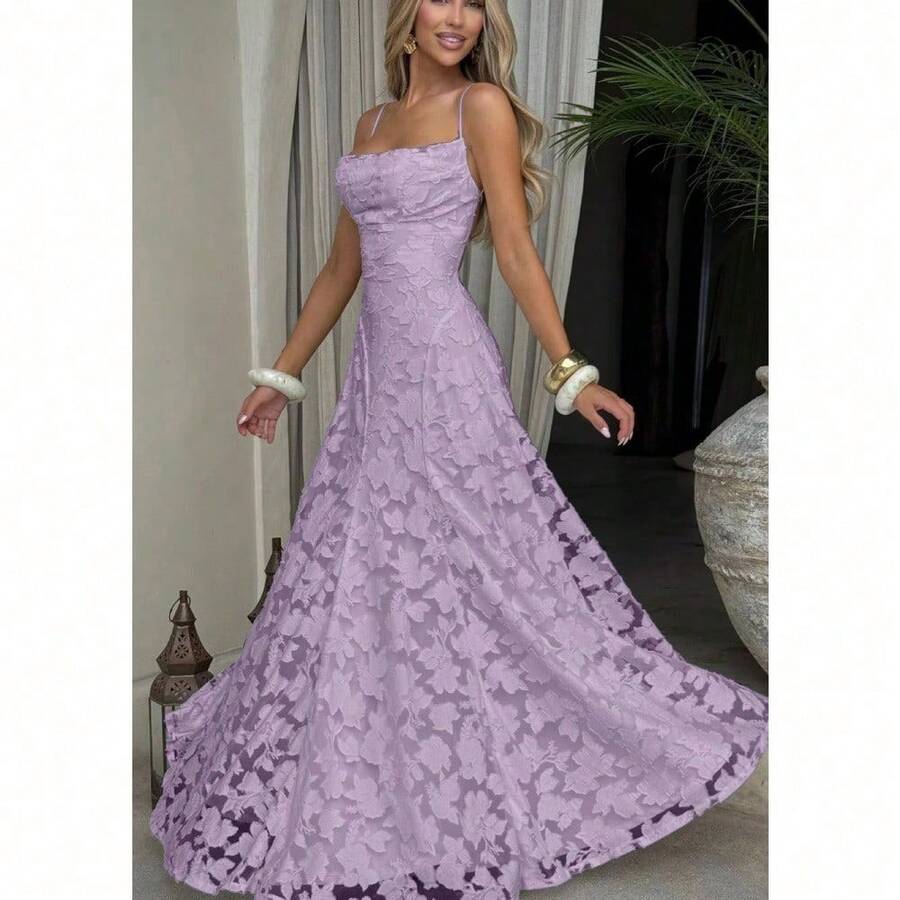 Nueva moda y versátil falda larga femenina vino rojo sensual con exquisitas tirantes calientes - Morado - Ver 1