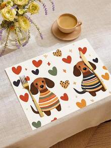 1 pieza Mantel individual de lino con estampado de perro, tapete para desayuno, posavasos de café, base para tazón, accesorio de cocina, fácil de limpiar, apto para el hogar, restaurante, decoración del comedor, regalo festivo, regalo para amigos, juego de múltiples piezas - Multicolor - Ver 6
