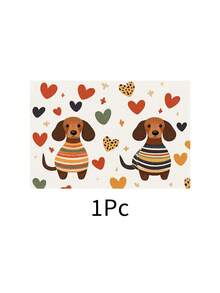 1 pieza Mantel individual de lino con estampado de perro, tapete para desayuno, posavasos de café, base para tazón, accesorio de cocina, fácil de limpiar, apto para el hogar, restaurante, decoración del comedor, regalo festivo, regalo para amigos, juego de múltiples piezas - Multicolor - Ver 13