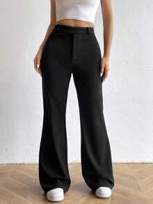 Pantalones acampanados de cintura alta - Negro - Ver 6