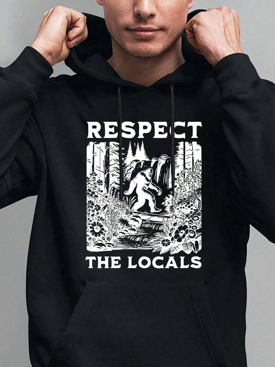 Men's Hoodie With Letter Print, Solid Color, Perfect For Spring And Autumn. - Black - View 1
