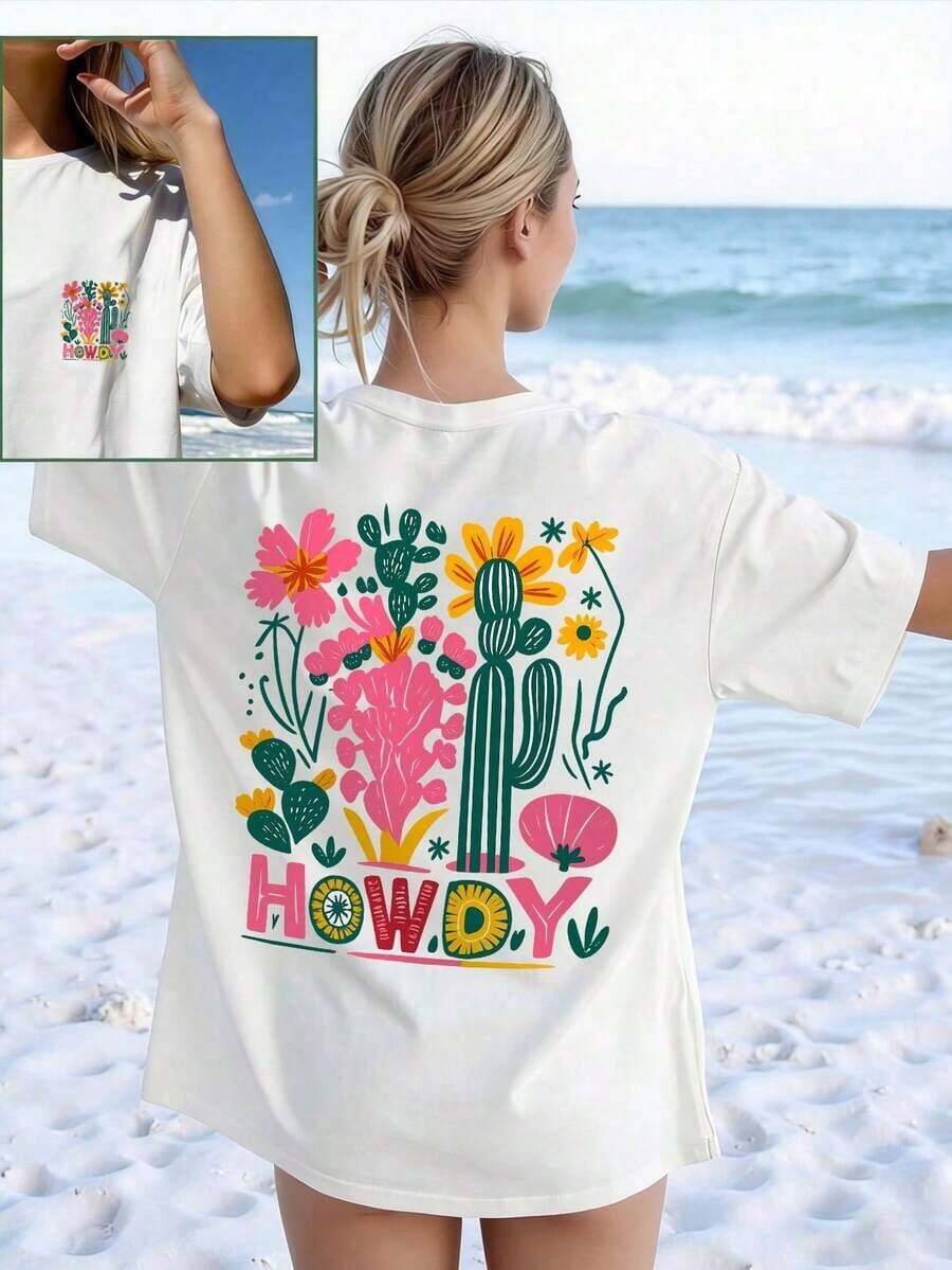Camiseta de manga corta con cuello redondo, corte holgado, estampado sencillo con eslogan, para mujer, ideal para el verano, vacaciones y uso diario. Camiseta de mujer. Blusa unisex de algodón holgada de manga corta y cuello redondo, estilo vintage urbano, color blanco, para mujer. blusas.blusas casuales para dama. - Blanco - Ver 1