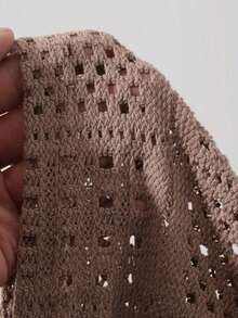 Women's Short-Sleeved Polo Shirt, Loose Fit, Textured And Openwork Fabric, For Summer - Khaki - View 7