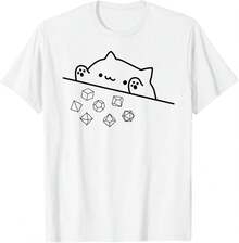 Camiseta 100% algodón con diseño de gato lanzando dados arcoíris para RPG de mesa - Blanco - Ver 1