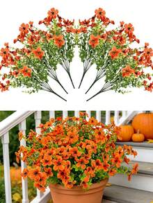 6 Bunches Autumn Decorative Artificial Flowers, UV-Resistant Silk-Like Plastic Daisy Plants, Suitable For Indoor/Outdoor, Yard, Porch, Autumn Decor, Garden, Balcony, Windowsill, Home Decoration - Orange - View 8