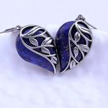1 Đôi bông tai đá Lapis Lazuli tự nhiên, bông tai dáng hoa bằng thép không gỉ, bông tai màu ngọc lam, không gây dị ứng và không phai màu. - Màu xanh lam - Xem 4