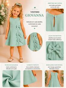 Children's Dress Blogger Elegant Charming Girl Details In Bows On The Sides Fashion Look Light Perfect Comfortable Sophisticated Party Outing Gift Usual Fashion Comfortable Mini Diva Loose  Delicate Versatile Practical Photo Shoot Fashion Skirt Flared - 橄欖綠 - 查看 4