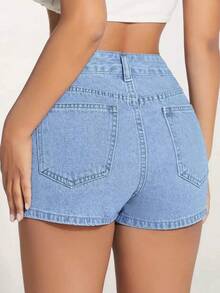 PETITE Falda-pantalón asimétrica casual de mezclilla con bolsillos para mujer - Lavado ligero - Ver 2