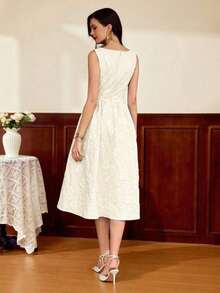 Vestido elegante sin mangas de cuello cuadrado con bolsillo de unicolor vintage para mujer, atuendo de verano, vestido de invitada de boda, vestido de regreso a la escuela, vestido de cumpleaños elegante para mujer, atuendo de cumpleaños elegante para mujer, atuendo de vacaciones para mujer, vestido elegante para mujer en otoño, ropa de mujer para vacaciones, vestido de iglesia para mujer, atuendo de iglesia para mujer, atuendo de festival para mujer, estilo de dinero antiguo, atuendo de brunch para mujer - Albaricoque - Ver 8