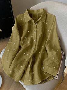 Camisa de mujer de manga larga con espalda descubierta y lazo, de estilo suelto y delgado, para primavera/verano - Verde Oliva - Ver 2
