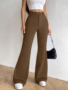 Pantalones acampanados de cintura alta - Marrón - Ver 7