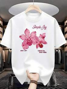 Pink Orchid Flowers That Convey Simple Joy And Positive Energy, Inspiring Well-Being And Inner Calm With Delicate Details And Vibrant Colors. T-Shirt, 100% Cotton, 220g - 白色的 - 查看 8