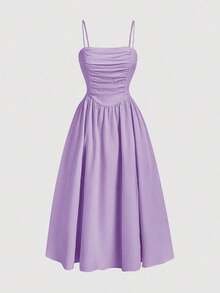 Vestido midi plisado elegante con estampado floral para mujer - Morado - Ver 5