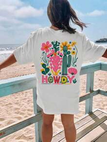 Camiseta de manga corta con cuello redondo, corte holgado, estampado sencillo con eslogan, para mujer, ideal para el verano, vacaciones y uso diario. Camiseta de mujer. Blusa unisex de algodón holgada de manga corta y cuello redondo, estilo vintage urbano, color blanco, para mujer. blusas.blusas casuales para dama. - Blanco - Ver 5