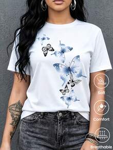 180 g Hecho en México, Moda Primavera/Verano 2026 Camiseta de manga corta, Estampado de dibujos animados, Estilo para parejas, Ropa interior/exterior, Cuello redondo informal para la oficina, Top unisex de una pieza - Blanco - Ver 1