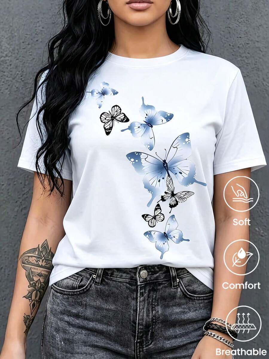 180 g Hecho en México, Moda Primavera/Verano 2026 Camiseta de manga corta, Estampado de dibujos animados, Estilo para parejas, Ropa interior/exterior, Cuello redondo informal para la oficina, Top unisex de una pieza - Blanco - Ver 1