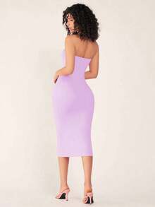 Vestido casual ceñido con escote strapless para cena para mujer - Morado - Ver 2