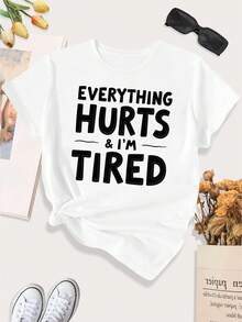 Camiseta Oversize para Mujer "Todo Me Duele y Estoy Cansada" - Concienciación Crónica, Cuello Redondo Suave y Transpirable, Ajuste para Todas las Estaciones para Fibromialgia y Fatiga, Lavable a Máquina (Talla Grande) - Blanco - Ver 6