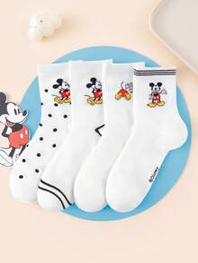 Disney 1/4/8 双装迪士尼米奇女士中筒袜 - 可爱英文字母条纹波点创意卡通图案 - 弹性好，时尚百搭，四季皆宜，成人礼物及日常穿着 - 彩色 - 查看 12