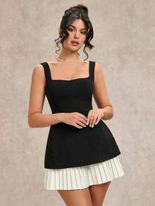 Vestido romántico y dulce de color negro y blanco para citas, con dobladillo con volantes, prenda para capas en primavera, verano y otoño - Blanco y Negro - Ver 6