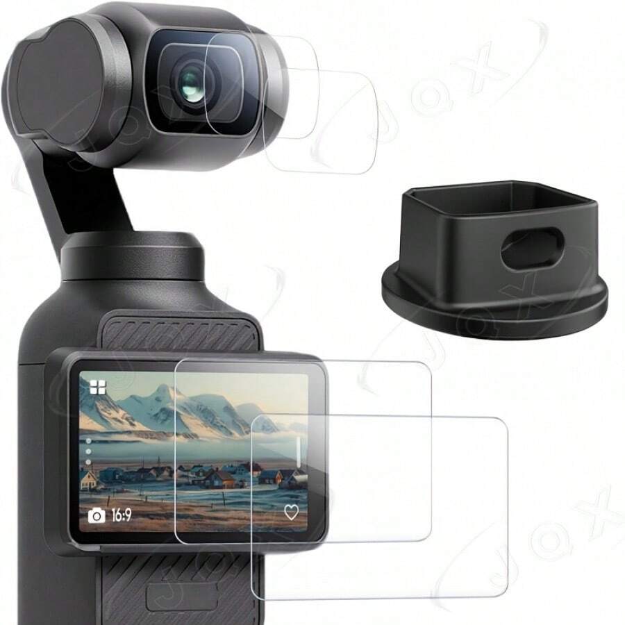 5-In-1 Accessory Kit For Osmo Pocket 3: Anti-Slip Desktop Stand + Tempered Glass Screen Protector, Accessory Bag, 9H Hardness High-Definition Transparent Screen Protector, Scratch-Resistant And Easy To Install. Set Includes: 1 Black Base And 4 Screen Protectors. Suitable For Vloggers' Live Streaming, Photography And Various Scenarios.