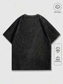 ROMWE MEN Camiseta de Manga Corta con Estampado Gótico Blanco para Hombre, Estilo Casual de Primavera/Verano - Negro - Ver 2