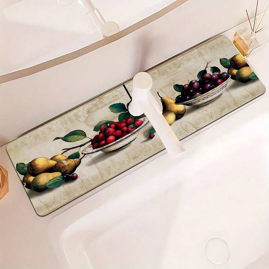 1 pièce Tapis de robinet imprimé motif citron, en polyester durable, séchage rapide, facile à nettoyer, convient pour la cuisine et la salle de bain, facile à installer, décoration quotidienne, cadeau, tapis de salle de bain, tapis de robinet durable, accessoire de robinet - Multicolore - Voir 1