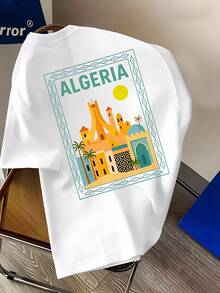 Herren T-Shirt mit einem Design inspiriert von einer algerischen Stadt; lässiges Modell ideal für den Alltag; urbaner Stil; ein Reisesouvenir aus Nordafrika. - Weiss - Übersicht 3