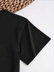 Camiseta de mujer con estampado de letras, holgada y casual, con diseño estampado, sencilla y elegante. - Negro - Ver 4