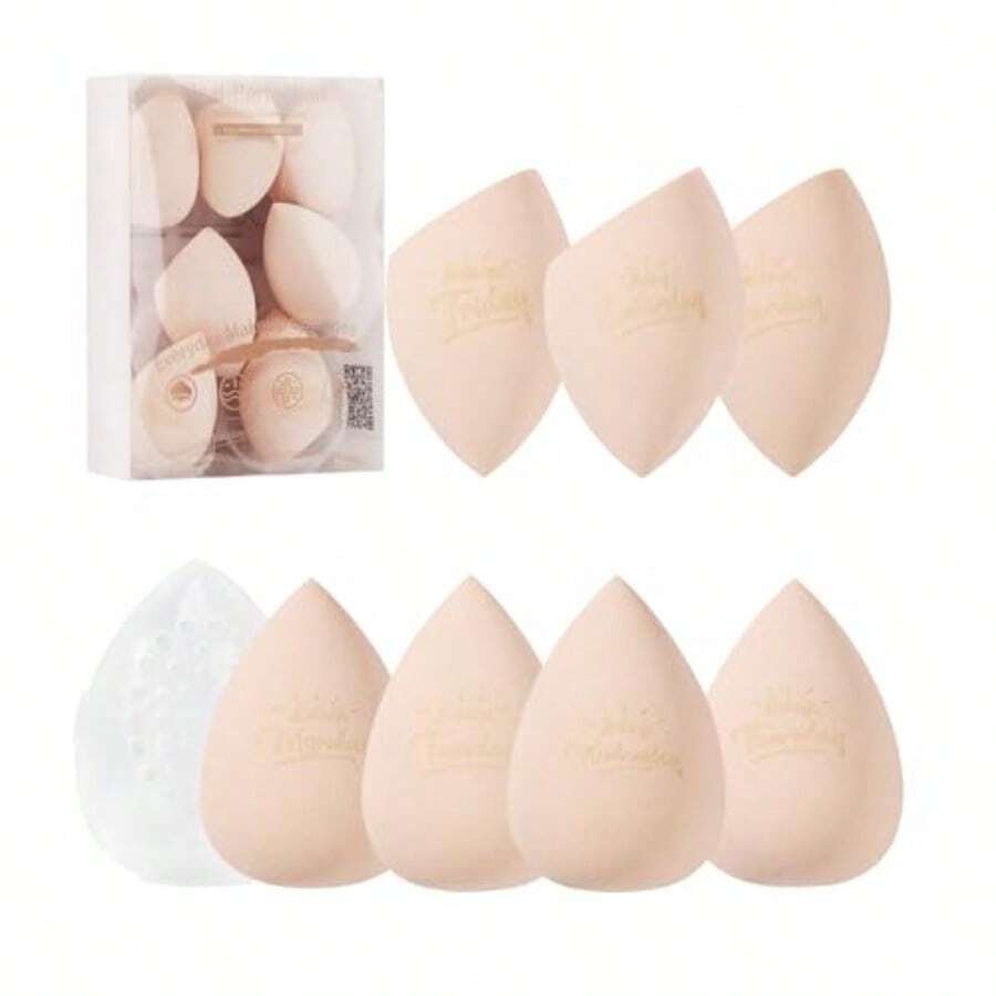 Makeup Sponge Set Blender Sponges Latex-Free Beauty Makeup Sponges 7 Pcs With 1 Travel Container Case For Blending Foundation Liquid Cream And Powder Beige - Beige - View 1