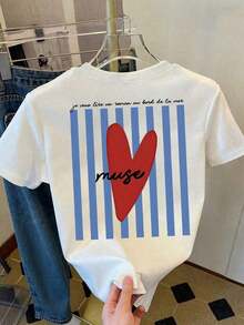 Camiseta de mujer, camiseta de manga corta con gráfico de estilo casual de calle, top de verano lindo - Blanco 2 - Ver 4