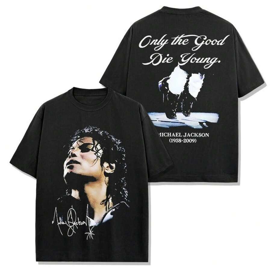 Music Graphic Tee, Retro Pop King Youth Shirt, Music 2-Sided Unisex T-Shirt, Perfect Gift For Men, Women, Outdoor Activities, Sports, Holidays And Parties, Women's Tops, Tops For Women, Tops, Women Clothes, Clothes, Festival Outfits, All Season Wear - màu đen - Xem 1
