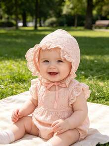 1pc Baby/Toddler Girl Cute Floral Lace Brim Sun Hat, Spring/Summer Princess Style Bonnet, Versatile Daily Wear - 1PC - View 5
