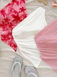 4 piezas Conjunto de blusas sin mangas de unicolor y hombros asimétricos versátiles para mujer, adecuadas para vacaciones - Multicolor 6 - Ver 6